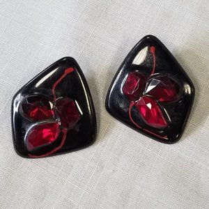 Vintage Large Resin Black and Red Earrings